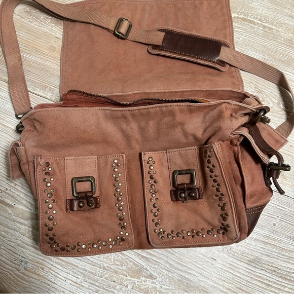 Free People Studded Distressed Canvas Leather Messenger Bag - Picture 4 of 14